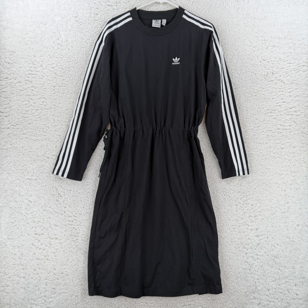 Adidas Originals Dress Womens Small Black 3 Stripes Long Sleeve T Shirt Dress